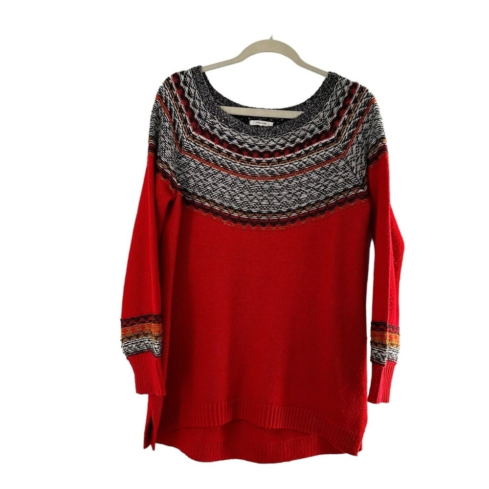 Maurices Red Knit Sweater Multicolor Fair Isle Pattern Long Sleeves L Western